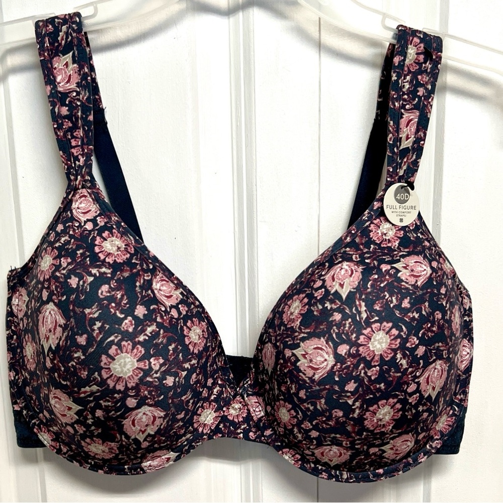 Lucky Brand Black Bra Pink Floral Print Full Figure Bra Size 40D NWT